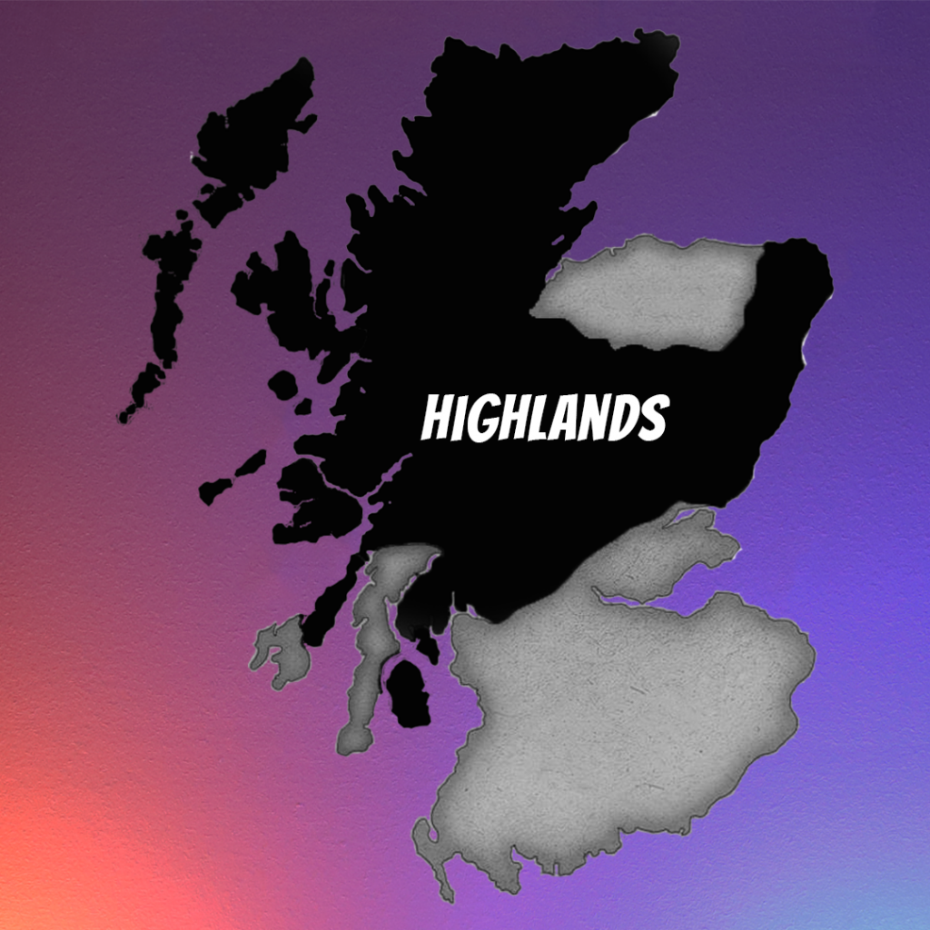 Map of Scotland showing Highland Whisky Region