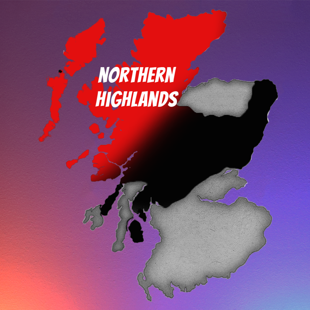 Map of Scotland showing the Highland Whisky Region - highlighting the Northern Highlands.