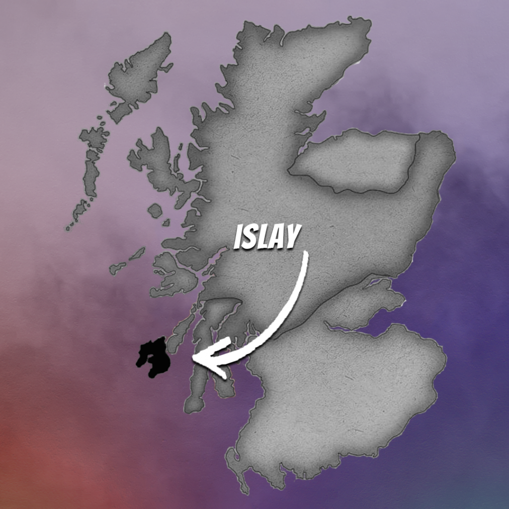 Map of Scotland showing the location of the Islay Whisky Region